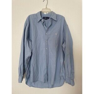 Ralph Lauren Shirt Mens 17 2XL XXL Blue Pink Pony Oxford Cotton Button Up
